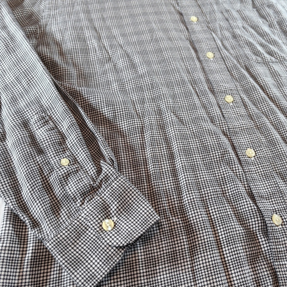 Austin‎ Reed London Mens Large Houndstooth Button Down Shirt Black White Cotton